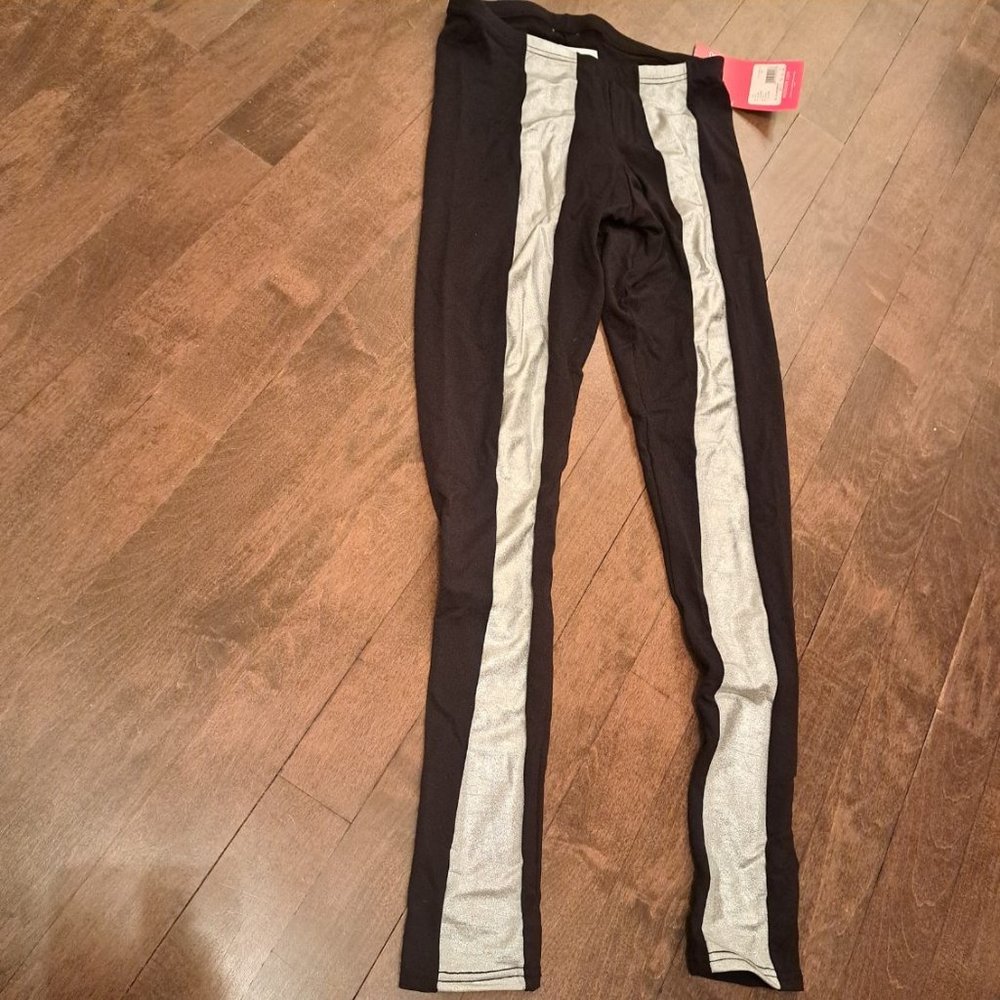 Mondor 6711 black silver dance skating leggings xs adult NWT